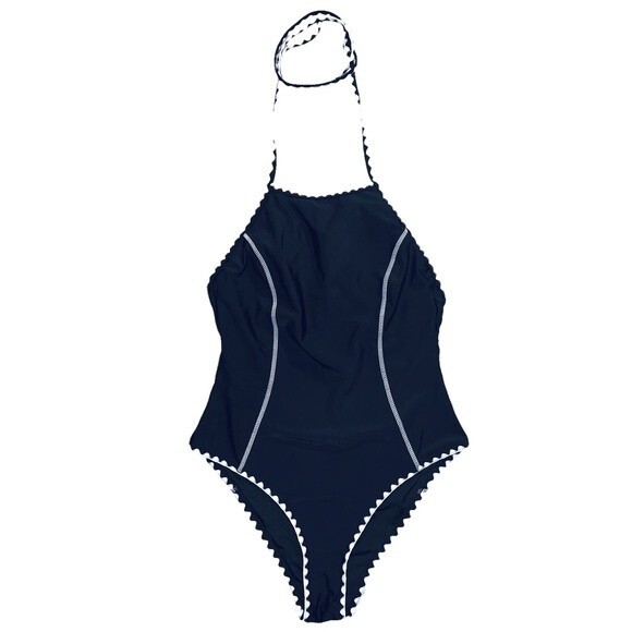 CUPSHE NWOT One Piece Swimsuit Black White Crochet Trim Size M - Picture 1 of 10